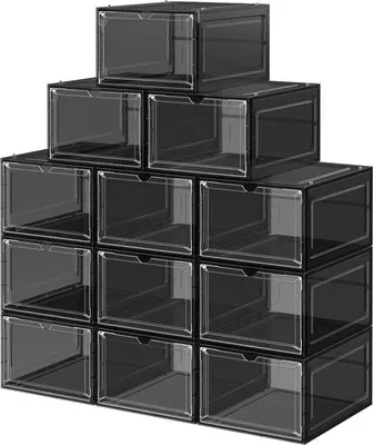 Produktbild von Famanu Schuhboxen Aufbewahrung - transparent - Set von 12 - stapelbar - einfache Montage - 27 x 345 x 19 cm - für Schuhe bis Größe 46 - schwarz