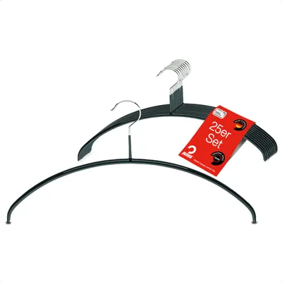 Produktbild von MAWA Kleiderbügel, 25er-Set, rutschfest, 46 cm, Schwarz, ideal für Anzüge & Mäntel