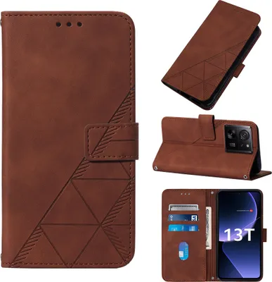 Produktbild von Hülle für Xiaomi 13T / 13T Pro /Redmi K60 Ultra Prägung Flip Leder Kartenfächer Schutzhülle mit Ständer Braun