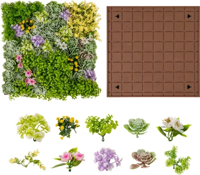 Zdjęcie produktu dla COSTWAY 2 szt. sztuczny żywopłot 50x50cm, panele z różnymi sztucznymi roślinami, sztuczna roślina, sztuczny trawnik 10 gatunków zielony