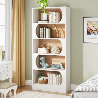 Zdjęcie produktu dla LITTLE TREE Nowoczesny regał na książki z 5 poziomami, 180 cm wolnostojący regał na książki z półkami, duży otwarty drewniany regał do sypialni, salonu