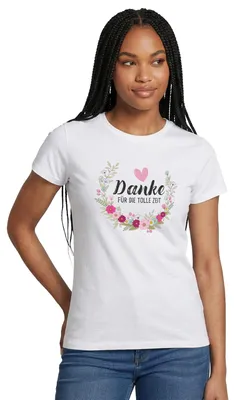 Produktbild von Spreadshirt Danke Für Die Tolle Zeit Abschied Blumenkranz Frauen T-Shirt, S, Weiß