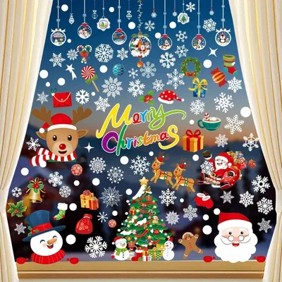 Image de Décorations de fenêtre Noël Flocons de neige Autocollants de fenêtre 8 feuilles autocollants
