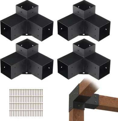 Produktbild von 4er-Set Holzverbinder - Eckverbinder für Pfostenecke Pergola - Stahlplatte 2 mm - 90° Eckhalterung - Pavillon Halterungs Set - 220 x 220 x 152 mm