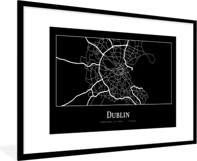 Produktbild von MuchoWow® Gerahmtes Poster Stadtplan - Dublin - Karte 90x60 cm - Poster mit Schwarzem Bilderrahmen Wandposter Rahmen Foto Bilder - Wanddekoration - Fotos
