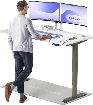 Produktbild von Desktronic HomePro Elektrisch höhenverstellbarer Schreibtisch 160x80cm Grün/Weiß mit Memory-Funktion, Anti-Kollisions Technologie, USB-A und USB-C-Ladeanschlüssen
