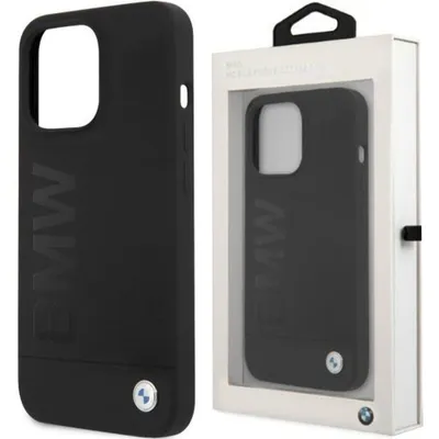 Produktbild von BMW Leder Hot Stamp Hülle für iPhone 15  Schwarz Handyhülle