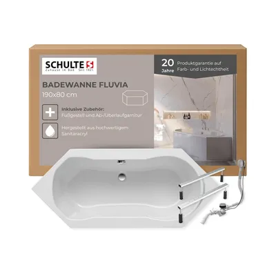 Produktbild von Schulte Badewanne Sechseck Modell Fluvia, 190x80 cm, Weiß Sanitäracryl, inkl. Fußgestell und Ablauf