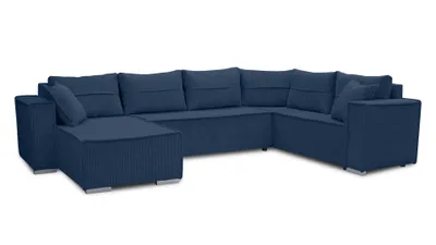 Image de AX LIVING Canapé d'angle grand Lovere 314 cm - Canapé bleu avec fonction sommeil & tissu structuré