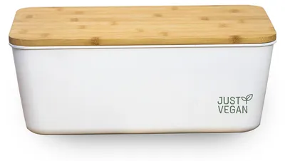 Produktbild von Just Vegan – Brotkasten mit Bambus-Schneidebrett – Weiß