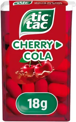 Produktbild von 5x Tic Tac – Cherry Cola | 18 g | Erfrischende Minzdragees mit fruchtigem Kirsch-Cola-Geschmack (5x18g)+Heartforcards Versandschutz