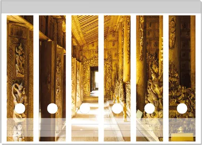 Produktbild von Wallario Ordnerrücken Sticker, selbstklebend für breite Ordner, 6 Stück, Motiv Buddhistischer Tempel aus Holz - Mandaley