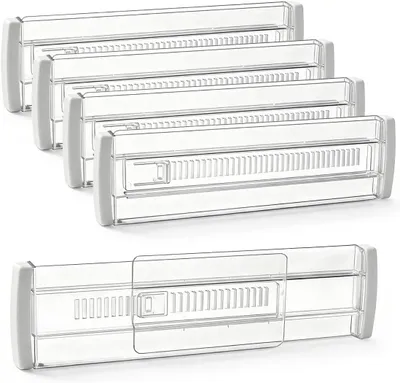 Produktbild von Schubladenteiler 4 Stück, 28,5 bis 50,5 cm, transparent, Kunststoff, für Kleiderschrank