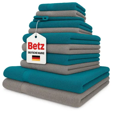 Produktbild von Betz 12er Handtuch-Set PALERMO 100% Baumwolle  Farbe: petrol und stone