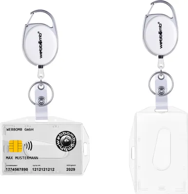 Produktbild von Ausweis Halter ausziehbar + Kartenhalter horizontal / vertikal Schlüssel-JoJo Weiß mit reißfester Schnur & Gürtelclip Schlüsselanhänger Ausweisjojo