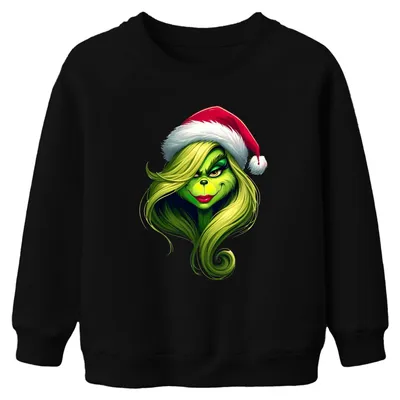 Produktbild von Grinch Weihnachten Geschenk grün Frau Santa Hut Haar lustig Uni Kinder Sweatshirt Pullover, Schwarz, 152