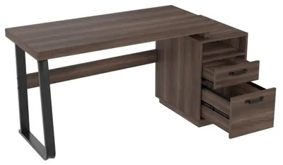 Zdjęcie produktu dla Stół komputerowy - 135 x 54 cm - blat z płyty MDF - solidna konstrukcja stalowa - ciche szuflady - otwarta przestrzeń do przechowywania