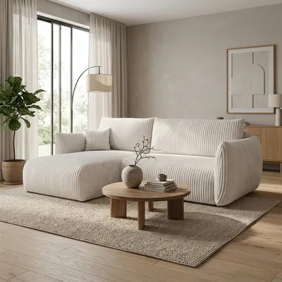 Produktbild von GOLDSTOFF Ecksofa L-Form | Modernes Schlafsofa mit Schlaffunktion und Bettkasten | Modernes Schlafsofa aus Cord in 7 Farben | Komfortables Eckschlafso
