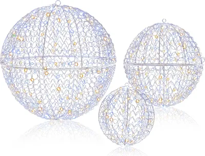 Zdjęcie produktu dla COSTWAY Zestaw 3 dekoracyjnych bombek LED, bombki LED do zawieszenia i postawienia z 435 diodami LED, 3 kolory światła i 8 trybów, dekoracja świąteczna, oświetlenie świąteczne