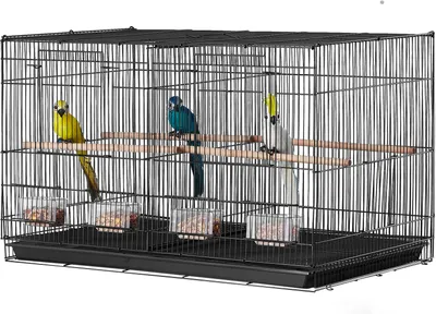 Image de SucceBuy Cage à oiseaux, 18 pouces, petite et stable avec paroi de séparation, pour perroquets et perruches, noire - spacieuse et polyvalente