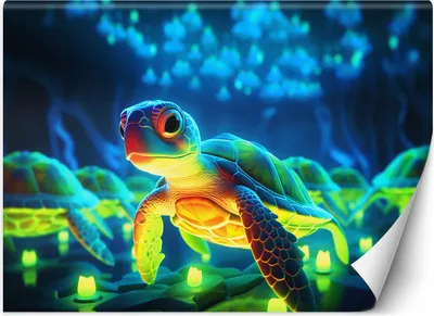 Produktbild von Vlies fototapete Neon-Schildkröte 450x315 cm Feeby Bunt inkl. Kleber einfache Montage