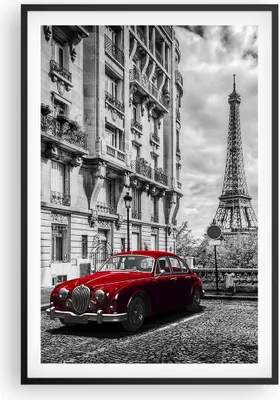 Produktbild von Gerahmtes Poster - Schwarzer Rahmen - Auto Eiffle Straße Gebäude - 61x91,5 cm - Wand Bild - Wanddeko - Wandbilder - Wandposter - Bilderrahmen - Bilder - Kunstdruck - Wandbild - P2BPA61x91-3214