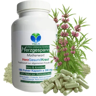 Produktbild von Echtes Herzgespann Motherwort 180 Pulver Kapseln nach Hildegard von Bingen - Herz & Kreislauf - NATUR Pur ohne Zusatzstoffe.