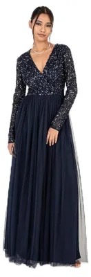 Produktbild von Maya Deluxe Damen Ladies Maxi Dress For Women With Long Sleeves V Neckline Plung