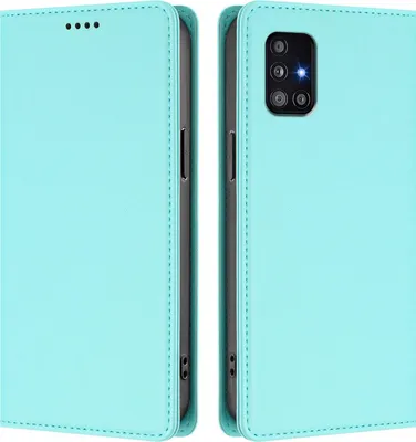 Produktbild von Handyhülle für Samsung Galaxy A51 5G, Kunstleder Klapphülle Stoßfeste Magnetische Hülle mit Ständer Türkis
