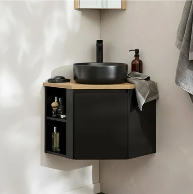 Image de Ensemble meuble sous vasque d'angle SORRENTO + vasque noire
