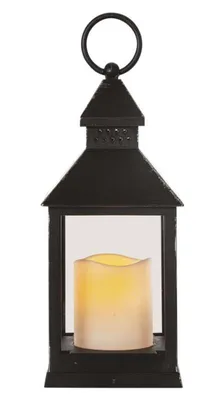 Zdjęcie produktu dla Lampion 1 LED świeczka czarny 24 cm 3x AAA, vintage, IP20, timer