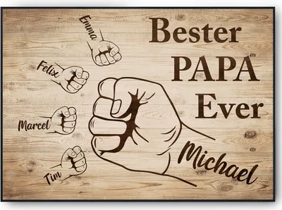 Produktbild von Bester Papa Geschenk personalisiert | Vater Geburtstag Papa Familienbild | Vatertag personalisiertes Geschenk Papa Kinder – DIN A4 (21x29.7cm) / 4 Namen