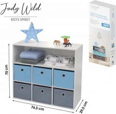 Produktbild von Judy Wild Kinder Holzregal 76 x 29,5 x H70 cm Kinderregal mit 6 Boxen 400118