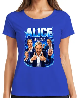 Productafbeelding van Alice Weidel, AfD, Duitsland, Patriot, Politiek, Statement, Sarcasme, Dames T-shirt, Blauw, Maat S