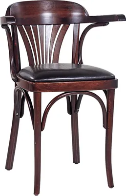 Produktbild von pemora Bugholzstuhl / Holzstuhl CLASSICO S44P mit Armlehnen und Sitzpolster: Kunstleder Antiklook-Dunkelbraun