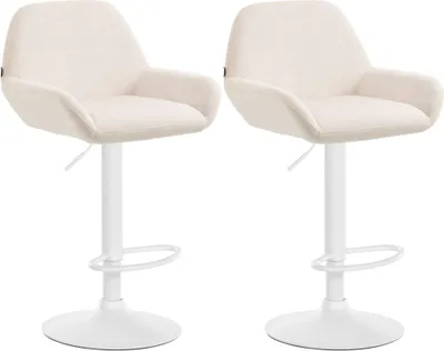 Immagine prodotto di Set di 2 sgabelli da bar - sedute in velluto - altezza regolabile, girevole a 360° | Colore: crema | Materiale base: metallo bianco opaco