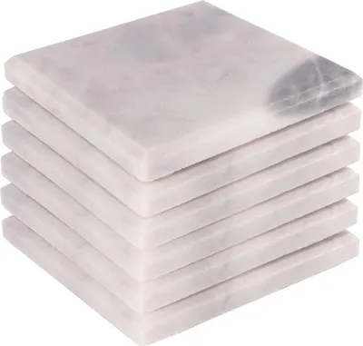 Produktbild von 6x Weiß 10cm Marmor Quadratische Untersetzer Coasters - Rustikal Stein Heim Bar Küche Esstisch Gedeck & Tischset - von Argon Ta