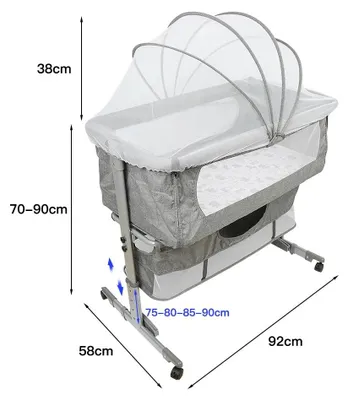 Produktbild von 3-in-1 Babybett - Beistellbett & Kinderbett - Höhenverstellbar & neigbar - Klappbar mit Rollen und Bremse - Grau