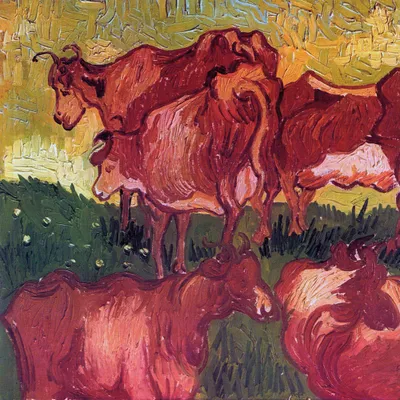 Obrázek produktu pro Vincent Van Gogh umělecký obraz - Krávy, 1890, detail (40 x 40 cm)
