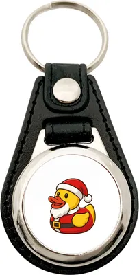 Produktbild von Huuraa Schlüsselanhänger Quietscheente Nikolaus Gummiente Weihnachtsmann Metall mit Kunstleder Schlüsselring Einkaufswagenchip Geschenkidee