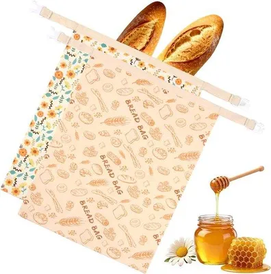 Produktbild von Bienenwachstücher für Brot, aus Bienenwachs, 2 wiederverwendbare Bienenwachstücher mit Verschluss für Pfannen, 43 x 33 cm