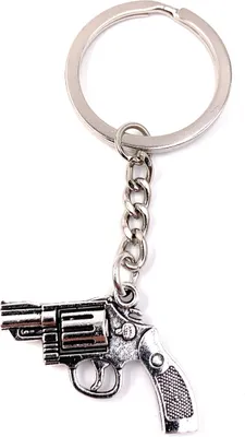 Produktbild von Onwomania Schlüsselanhänger Keychain Silber Metall Revolver Pistole Gun Crime Anhänger