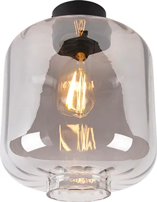 Produktbild von QAZQA - Design Deckenleuchte I Deckenlampe I Lampe I Leuchte schwarz mit Rauchglas - Qara I Wohnzimmer I Schlafzimmer - Rund - LED geeignet E27