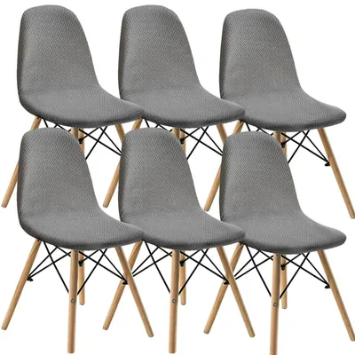 Produktbild von Elastische Jacquard Stuhlbezüge 6er-Set Hellgrau Universell Maschinenwaschbar