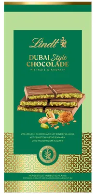 Zdjęcie produktu dla Baton czekoladowy Lindt Dubai Style z mlecznej czekolady w opakowaniu 145 g