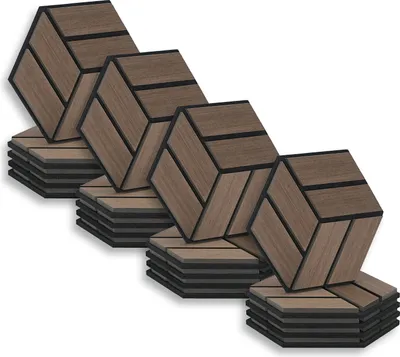 Obrázek produktu pro Akustikpaneele Holz 30 x 26 cm 20 Paneele Braun Hexagon Wandpaneele 3D Wandpaneel Wandverkleidung Dekorpaneel