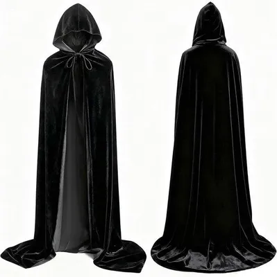 Productafbeelding van Zwarte cape met capuchon, Halloweencape, heksenkostuum voor dames, Halloweenkostuum, vampierkostuum voor dames en heren