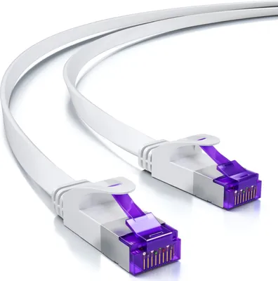 Produktbild von deleyCON 5m RJ45 Patchkabel Flachkabel mit CAT7 Rohkabel Netzwerkkabel Ethernetkabel Slim U/FTP Gigabit Ethernet Lan Kabel Kupfer - Weiß