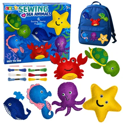Productafbeelding van Creatieve set knuffels om te naaien vilt doe-het-zelf zeedieren 6 stuks.