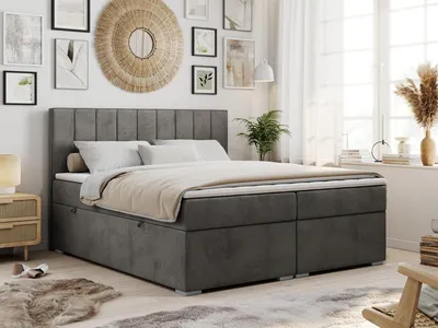 Obrázek produktu pro Boxspring Kontinentální postel ALDA s úložným prostorem - 180x200 cm - Tvrdé H4 | Šedá Samet - Topper T25
